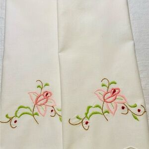 Two Floral Embroidered Tea Towels